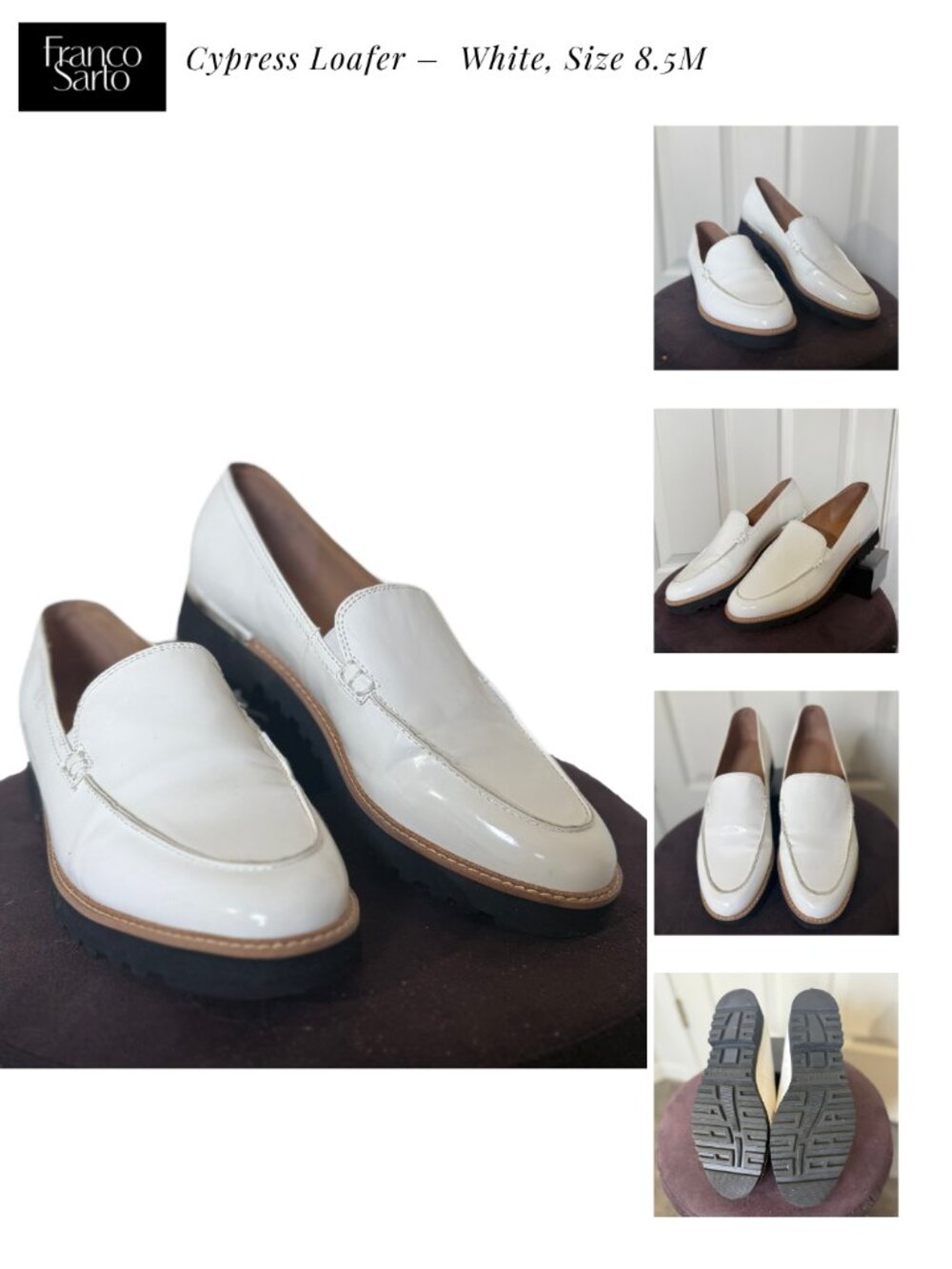 Franco Sarto Cypress Loafers • White Leather Slip-On Shoes • Size 8.5M